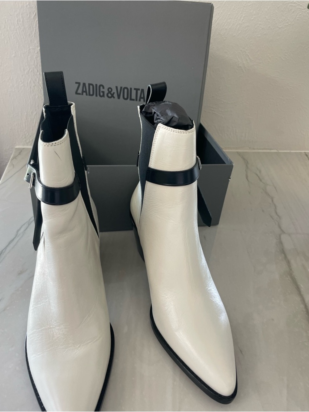 Women ZADIG & VOLTAIRE Tyler Cecilia Vintage LeatherAnkle Boot-White-41, US 10 - Picture 2 of 6